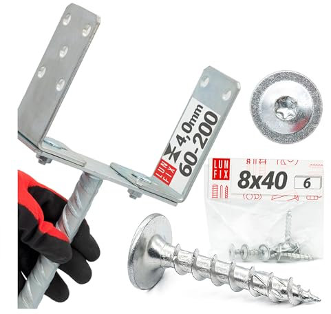 Support de poteau en U 60 à 200 mm avec ancrage en béton de 4 mm de diamètre, galvanisé à chaud, 6 vis 8 x 40 mm – Support de poteau à encastrer dans le béton, chaussure de poutre, profilé en U