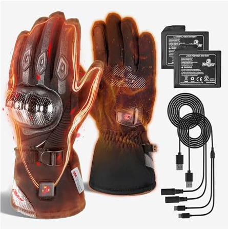 BORLENI Gants Chauffants Moto 3000mAh Rechargeables, Imperméables Tactiles Homme Femme pour Ski, Vélo, Randonnée, Snowboard, Alpinisme, Chauffe-Mains Électriques, Noir (Modèle Pro, Medium)