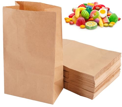 100 pezzi Sacchetti Di Carta Piccoli, 21x12x7cm Sacchetti Carta Kraft,Superficie idrorepellente e oleorepellente,per matrimoni Candy bar Compleanni dei bambini Calendari dell'Avvento Natale (Marrone)