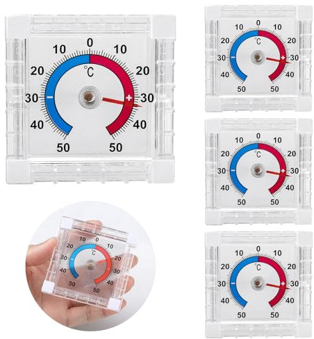 4 Pièces Thermomètres de Fenêtre, Thermomètres Extérieurs, Thermomètre de Fenêtre Autocollants pour l'extérieur, Thermomètre pour Fenêtres et Portes, Mesure Température Intérieure et Extérieure