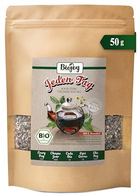 Biojoy Tisane BIO en vrac Jeden Tag, 50 g | Mélange de cynorrhodon, feuilles de mûrier, framboisier et autres plantes