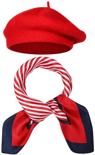 Bruislard 2 Pcs French Beret Hat Set Red Classic Beret Hats