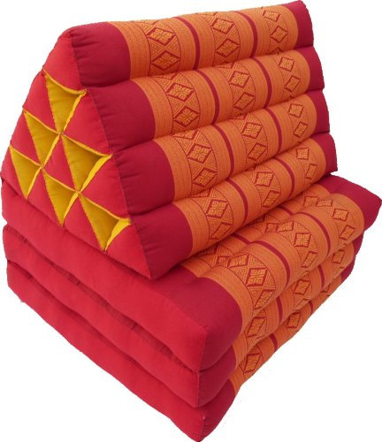 GURU SHOP Thaikissen, Dreieckskissen, Kapok, Tagesbett mit 3 Auflagen - Rot/orange, 30x50x160 cm, Asiatisches Sitzkissen, Liegematte, Thaimatte