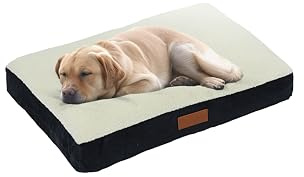 Ellie-Bo Hundebett für Innen, Matratze weich und waschbar, Bezug aus Kunst-Velours und Schaffell, Füllung: Polyesterfaser, für 91-cm-Hundekäfig, Größe L: 87 x 57 x 10 cm, in Schwarz und Weiß