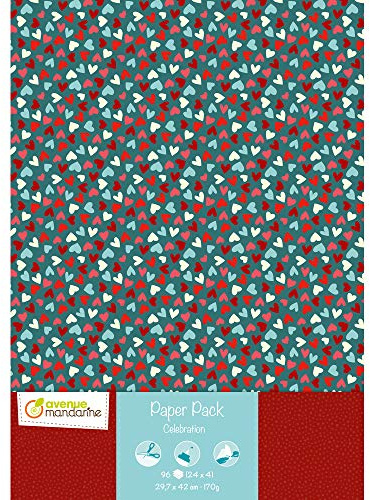 Avenue Mandarine - Ref CC037C - Paper Pack (A3) - Celebration - 96 Sheets, 24 Different Designs, Printed Patterns on 170gsm Paper, Suitable for DIY Projects