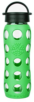 Lifefactory LF230215C4 22oz BPA-Free Glass Water Bottle with Leakproof Classic Cap and Silicone Sleeve, 22 Ounces, Moss