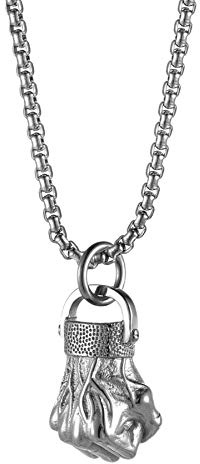 Flongo Herren-Kette Männer Anhänger Halskette aus Edelstahl Silber Faust Gotik Biker Herren-Accessoires