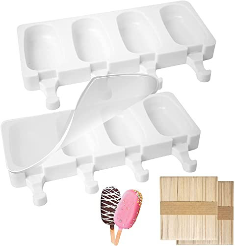 Ventdest Stampi per Gelato in Silicone, 2 Set Stampi Ghiaccioli con 200 Bastoncini, Formine Ghiaccioli Senza BPA, Stampi Gelato Stecco al Cioccolato congelato Fai da Te per Bambini Adulti (Grande)