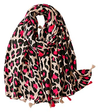 KRUIHAN Mujeres Largas Suaves Pañuelo Cuello - Moda Pañuelos Cuello Mujer Leopardo Mantón Noche Partido Accesorios con Borla Beige(Estilo B/Rojo Rosa)