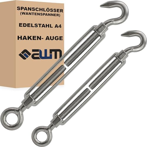 Edelstahl VA4 Seilspanner Wantenspanner Drahtseil Spannschloss Drahtspanner Spannschraube Spanner - 2 Stück (Haken x Auge (Offen) - M8)