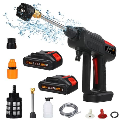 Shkalacar Nettoyeur Haute Pression sans Fil,Laveuse électrique sans Fil 60 Bars 300 W Nettoyeur Haute Pression sur Batterie,6 en 1 pour Nettoyage de Sol de clôture de Voiture