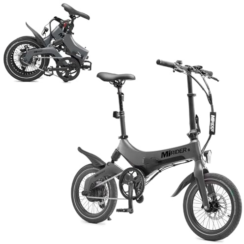 MiRiDER 16 Inch Folding Electric Bike 250W – Compact Lightweight Commuter eBike, Magnesium Alloy Frame, 45 Mile Range, 36V Samsung Battery, Fast Charge, UK Engineered (Single Speed, Onyx Grey)