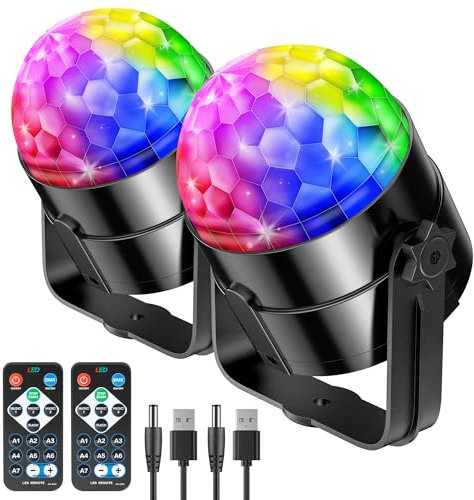 Disco Lights,RIYO 360°Rotation Sound Activated Disco Ball Light with Remote Control,Party Lights for Indoor Room Birthday Dance Karaoke Decorating Home Decoration Party Decor (2 Packs)