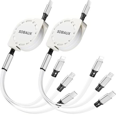 SDBAUX USB C till Multi Laddningskabel, [3A/1M/2-Packa] Universal 3-i-1 USB Utdragbar Kabel med iP/Micro-USB/Typ-C Kontakter, för iOS Telefon, Android Galaxy, LG, Sony, Hoor View, Oneplus, Xiaomi, PS5 | 3A med iP/Micro USB/typ C-portar, för flera enheter, Samsung Galaxy, Honor View, LG, Sony, Xiaomi, billaddare, powerbank.