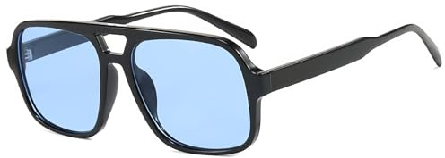 JCTAIFOO Lunettes de soleil rétro pour homme et femme - Classique des années 70 - Rectangulaires - Oversized - Carrées, Noir/bleu.