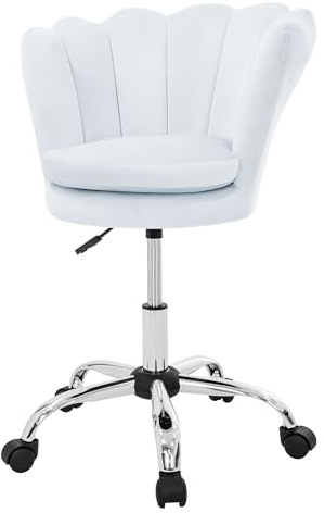 ML-Design sammets kontorsstol ljusblå sminkbord stol med snäckformad rygg snurrbar stol med hjul höjdjusterbar arbetsstol för barn vadderad fåtölj till sovrum ergonomisk sits för hemmakontor