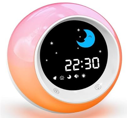 iHoo Wecker Kinder, Schlaftrainer Kinder Pädagogischer Schlaftrainer mit Sonne & Mond, 6 Schlaftönen, Einschlafhilfe mit Wecker, Snooze und Timer für Kindern (2-8 Jahre)