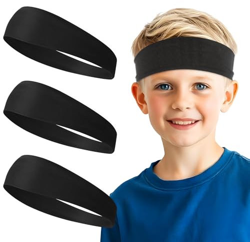 3 Stück Schwarzes Schweißband Stirnband Jungen, Headbandz Kühlendes Stirnband, Weiches, Atmungsaktives Baseball-Stirnband, Sport-Stirnband Für Fußball, Laufen, Basketball, Tennis
