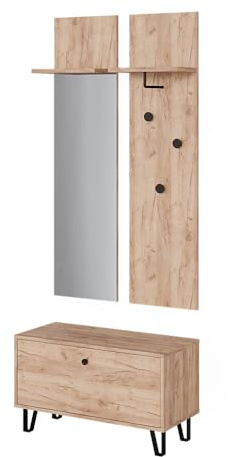 Vicco Ensemble vestiaire Siri, Chêne de Force doré, Ensemble avec portemanteau Mural et Banc à Chaussures