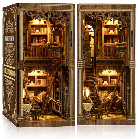 Book Nook Kit à Monter soi-même – Puzzle Miniature en Bois 3D avec lumières LED | Salle de Lecture Vintage | Serre-Livres décoratif | Idée Cadeau créative