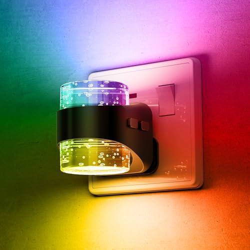 LOHAS-LED Night Light Plug in Wall, RGB Color Change Night Light,Dimmable Bubble Nightlights with Dusk to Dawn Sensor for Bathroom Hallway,1 Pack