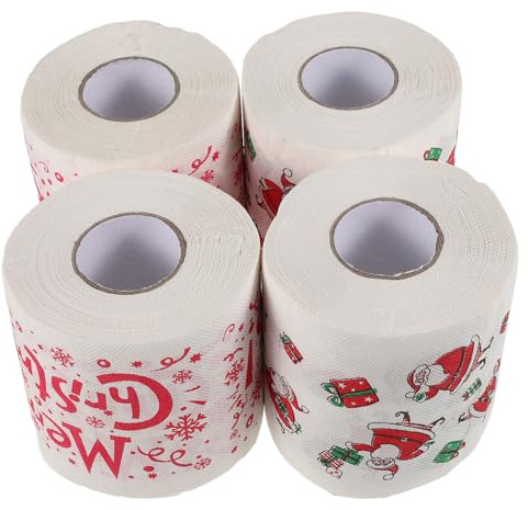 WEKADRIN 4 Rotoli Carta Regalo Natale Carta Regalo Natalizia Pacco Natale Decorazioni Igienica Natalizia Tovaglioli Natalizi