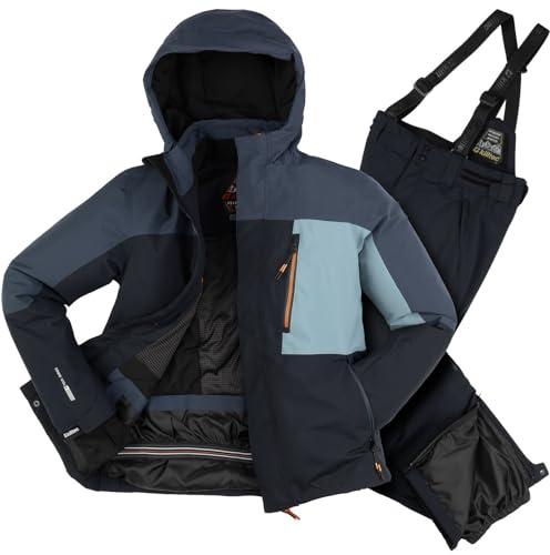 Killtec Jungen Skianzug Größe 164 wasserdicht 10.000 mm Wassersäule - Skijacke dunkelblau schwarz, Skihose schwarz