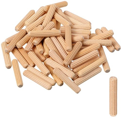 100PCS Wooden Dowels Pins Kit for DIY Crafts, Genuine Imperial Diameters 6mm Hardware Pin Pegs Fluted Wood Dowel for Furniture Repair, Woodworking