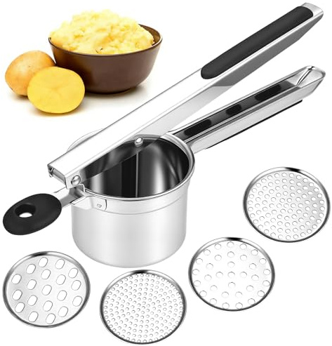 1 Pz Schiacciapatate Acciaio Inox, Schiaccia Patate in Acciaio Inox, Schiacciapassatelli per patate, succhi di frutta, purea di verdure, con 3 dischi sostituibili