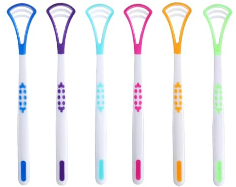 Set di 6 detergenti per lingua per adulti e bambini, raschietto per lingua senza BPA, per ridurre l'alito cattivo, spazzola per la lingua per una migliore igiene orale e alito fresco, 6 colori per