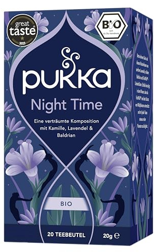 Pukka | Bio-Kräutertee „Night Time“ | Kamille, Lavendel, Lindenblüten und Baldrian | 20 Teebeutel