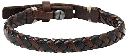 Fossil Men's Leather Braided Leather Bracelet, Color: Black/Brown (Model: JA5932716)
