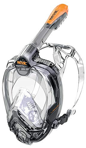 Seac Libera, Maschera Integrale da Snorkeling di Nuova Generazione, Silicone Ipoallergenico, Sgancio Rapido, 4 Taglie, nero/arancione, S/M