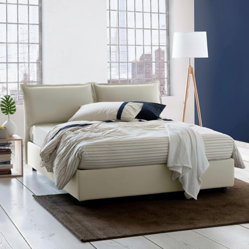 Talamo Italia - Letto matrimoniale Deborah, Letto contenitore con rivestimento in tessuto, 100% Made in Italy, Apertura frontale, adatto per materasso Cm 160x190, Beige