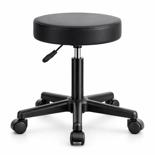 Taburete Giratorio Profesional con Ruedas Ajustable 45-60 cm | Asiento Acolchado Ergonómico | Giro 360° | Base Estable | Silla Profesional para Estética Oficina Clínica Taller | Soporta 135 kg