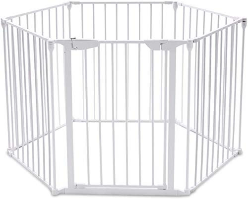 RELAX4LIFE Kaminschutzgitter Metall, Absperrgitter, Laufgitter für Haustier, faltbar, Konfigurationsgitter, Türschutzgitter, 2 in 1 Schutzgitter, 74,5 cm x 380 cm (Weiß)