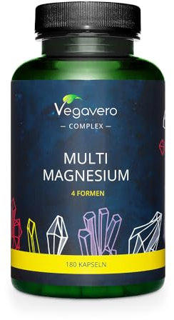 Magnesio Complex | 375 mg de Magnesio | Citrato + Bisglicinato + Taurato + Malato | 180 Cápsulas | Vitamina B6 & B2 | Sin Aditivos & Vegano | Vegavero®