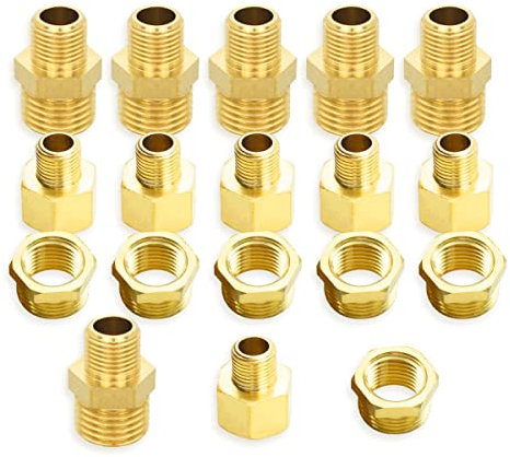 Bwintech 18 pieces 1/4 inch to 3/8 inch internal and external thread BSP thread made of brass, hex nipple, hex reducer and hexagonal socket connector for converting pipe connections