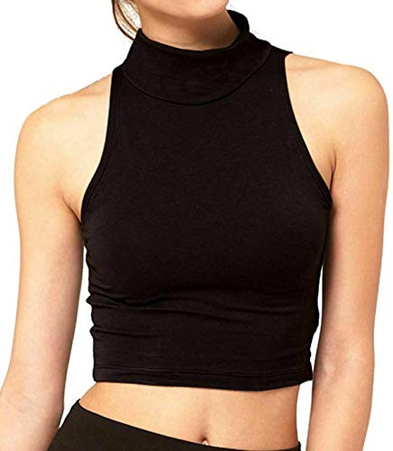FAIRY BOUTIQUE Womens Turtle Neck Crop Top Short T-Shirt Ladies Sleeveless Cropped Polo Neck Vest Top