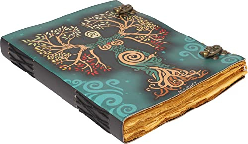 ALCRAFT Blank Spell Book of Shadows Journal with Lock Clasp Antique Handmade Deckle Edge Vintage Paper Leather Bound Journal for Women and Men |Travel Notebook for Writing (33.02 X 25.45 CM)