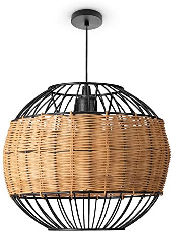 Paco Home Rattan Pendelleuchte Wohnzimmer Hängelampe Boho Style Käfig Lampe Esstischlampe Metall E27