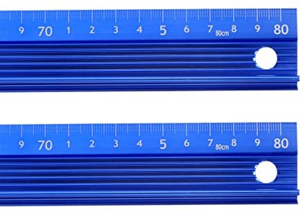 HARFINGTON 2pcs Raised Grip Metal Ruler 80cm Metric Ruler Measure Aluminum Alloy Anti Slip Protective Ruler Straight Cutting Ruler Measuring Tool with Hanging Hole for Cutting Measuring, Blue