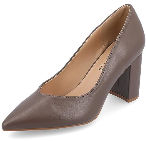 Journee Collection Damen Simonne Supernatural Shades Tru Comfort Foam Medium Weite und Schmale Weite Blockabsatz Spitze Pumps, Truffle, 41 EU