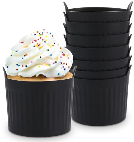 Yamitora 8 Stück Heißluftfritteuse Auflaufförmchen, Silikon Air Fryer Eierformen, Heißluftfritteuse Muffinförmchen Backformen für Kuchen und Pudding(Schwarz)