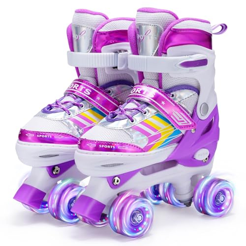 Rollers pour Enfants, Roller Enfant Fille Patins à roulettes Rollers pour Enfants 4 Taille réglable Light up Wheels pour Filles et garçons Tout(Violet, S (EU28-32))