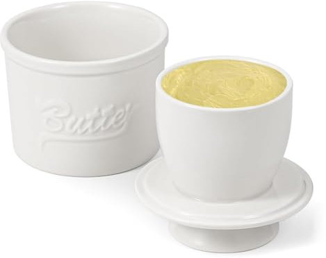 Cnwinu Butterdose Keramik,Französische Butterdose mit Deckel,Runde Butterbehälter Keramik mit Wasserkühlung,Butterglocke Butterdosen für Frische und Streichfähige Butter