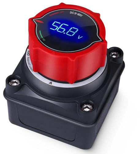 Interruttore Stacca Batteria con voltmetro,DC 5-60V Batteria Tagliato Interruttore ON/OFF per Camper, Yacht, Barca, Camion, Autobus