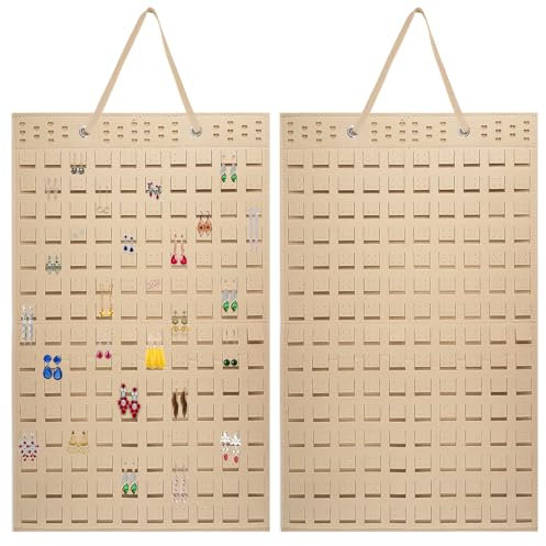 Earring Storage Organiser, Hanging Earring Holder, Earring Stand Holds Up to 300 Pairs, Wall Mount Jewellery Display Stand Holder, for Women Earrings Studs, Khaki