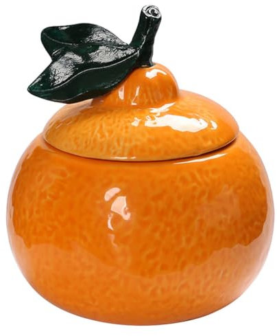 VOSAREA Large Orange Ceramic Storage Jar with Lid Creative Decorative Canister for Kitchen Counter Multifunctional Tea Candy Sugar Container Wedding Favor Present
