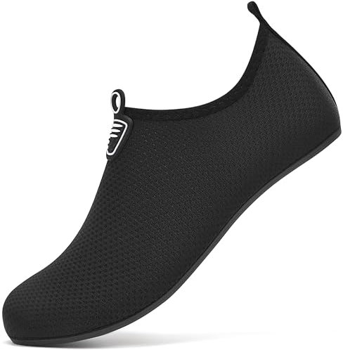 BARFULKER Badeschuhe Damen Herren Wasserschuhe Neoprenschuhe Strandschuhe Aquaschuhe Schwimmschuhe Wassersportschuhe Barfuß Schuhe Leicht Hausschuhe. Schwarz,39 EU